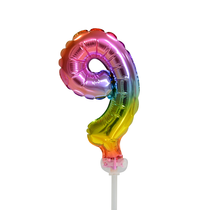 Folieballon taart kaarsje regenboog cijfer 9