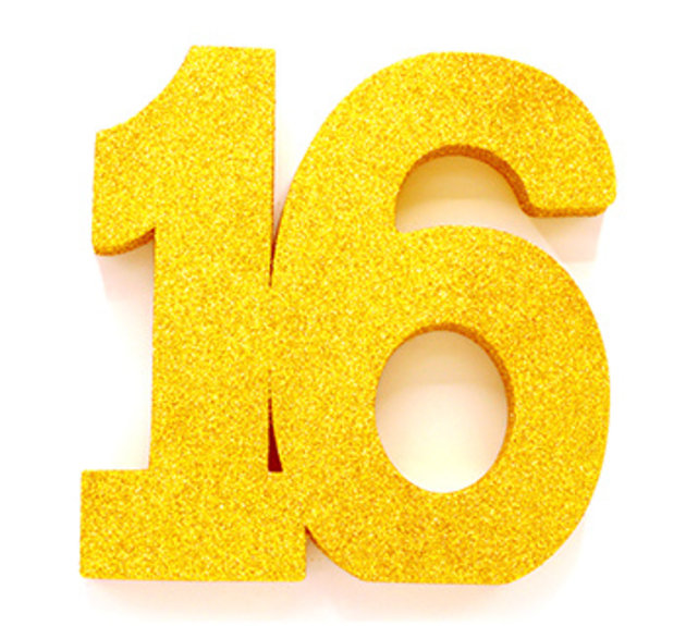 Tafeldecoratie glitter goud cijfer 16