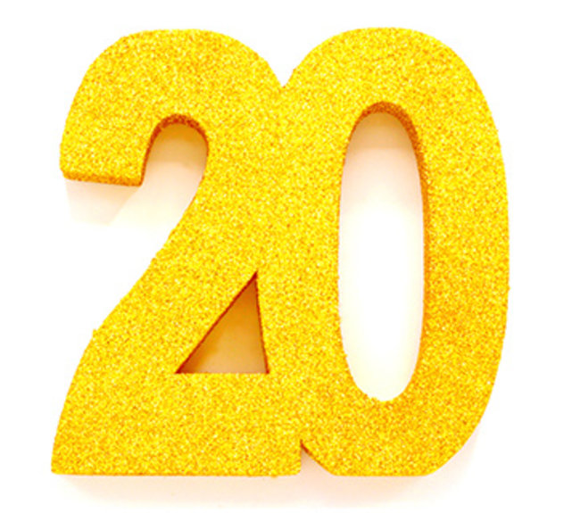 Tafeldecoratie glitter goud cijfer 20