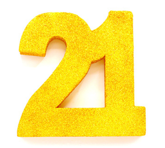 Tafeldecoratie glitter goud cijfer 21 Tafeldecoratie glitter goud cijfer 21