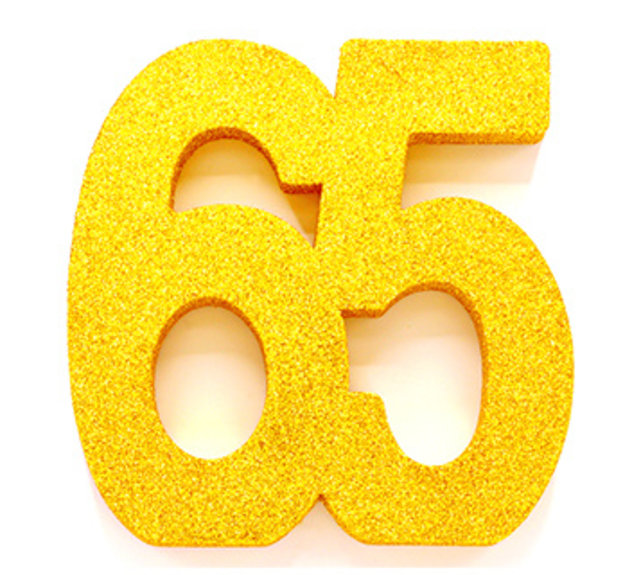 Tafeldecoratie glitter goud cijfer 65