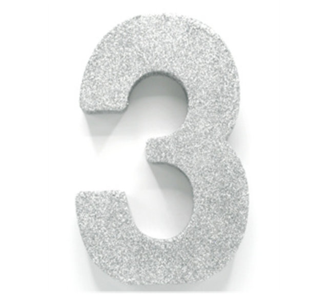 Tafeldecoratie glitter zilver cijfer 3