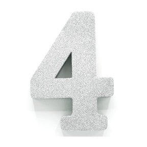 Tafeldecoratie glitter zilver cijfer 4