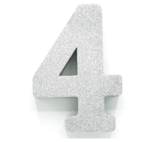 Tafeldecoratie glitter zilver cijfer 4