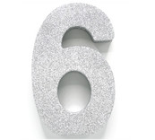 Tafeldecoratie glitter zilver cijfer 6