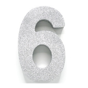 Tafeldecoratie glitter zilver cijfer 6