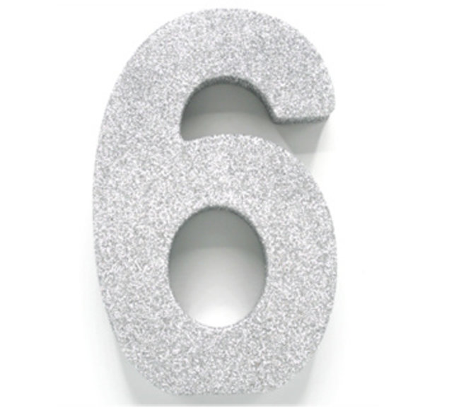 Tafeldecoratie glitter zilver cijfer 6
