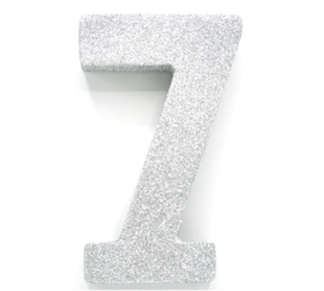Tafeldecoratie glitter zilver cijfer 7