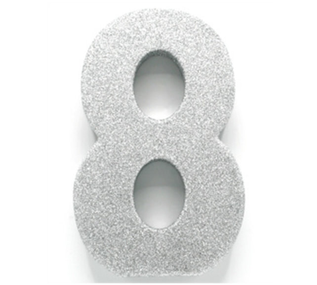 Tafeldecoratie glitter zilver cijfer 8