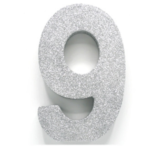 Tafeldecoratie glitter zilver cijfer 9