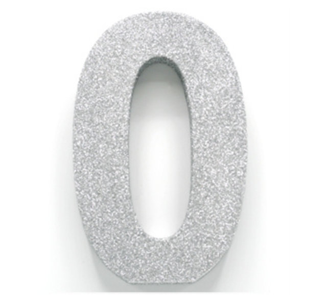 Tafeldecoratie glitter zilver cijfer 0 Tafeldecoratie glitter zilver cijfer 0