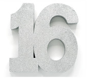 Tafeldecoratie glitter zilver cijfer 16