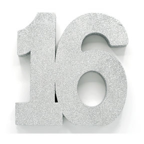 Tafeldecoratie glitter zilver cijfer 16