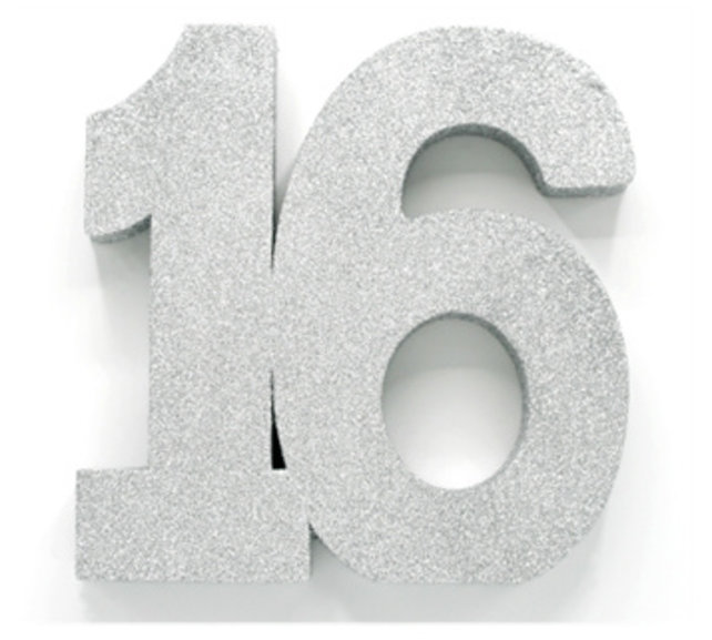 Tafeldecoratie glitter zilver cijfer 16