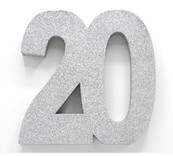 Tafeldecoratie glitter zilver cijfer 20