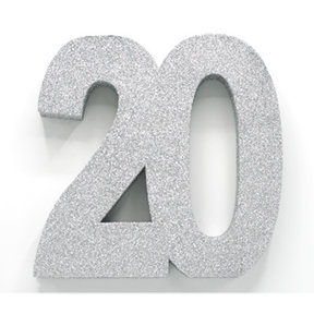 Tafeldecoratie glitter zilver cijfer 20