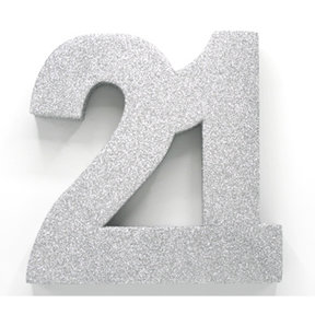 Tafeldecoratie glitter zilver cijfer 21
