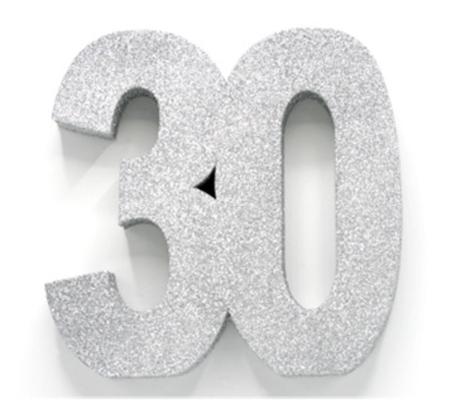 Tafeldecoratie glitter zilver cijfer 30