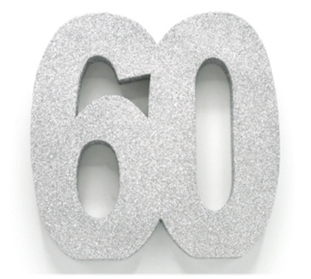 Tafeldecoratie glitter zilver cijfer 60
