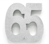 Tafeldecoratie glitter zilver cijfer 65