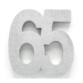 Tafeldecoratie glitter zilver cijfer 65