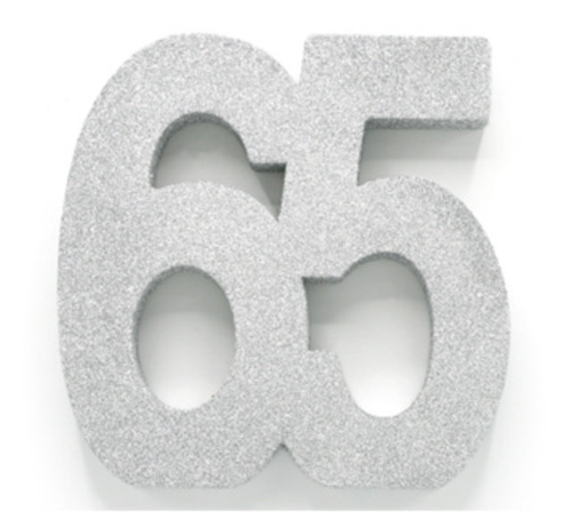 Tafeldecoratie glitter zilver cijfer 65