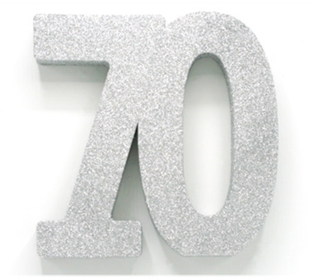 Tafeldecoratie glitter zilver cijfer 70 Tafeldecoratie glitter zilver cijfer 70