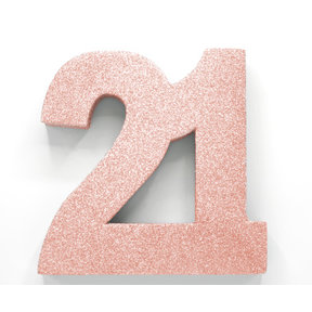 Tafeldecoratie glitter rosé goud cijfer 21