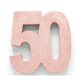 Tafeldecoratie glitter rosé goud cijfer 50