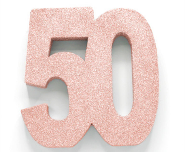Tafeldecoratie glitter rosé goud cijfer 50