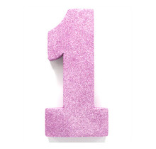 Tafeldecoratie glitter baby roze cijfer 1