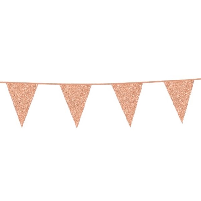 Glitter vlaggenlijn rosé goud 6 meter (vlaggetjes 16x20cm)