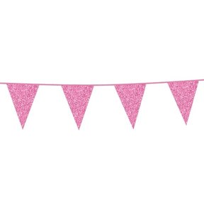 Glitter vlaggenlijn baby roze 6 meter (vlaggetjes 16x20cm)