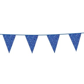 Glitter vlaggenlijn blauw 6 meter (vlaggetjes 16x20cm)