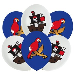 6 Latex Balloons Pirates Map 27cm print