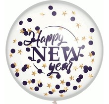 Mega confettiballon "Happy New Year" 60cm, 1st