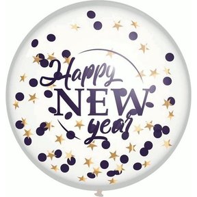 Mega confettiballon "Happy New Year" 60cm, 1st