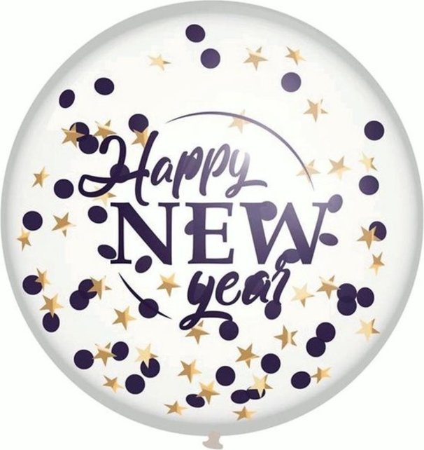 Mega confettiballon "Happy New Year" 60cm, 1st
