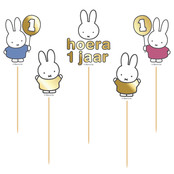 Taart decoratie Nijntje Hoera 1 jaar 5 stuks 14cm