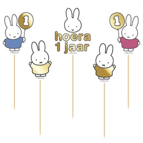 Taart decoratie Nijntje Hoera 1 jaar 5 stuks 14cm