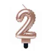 Folieballon cijfer kaars Rosé Goud 2