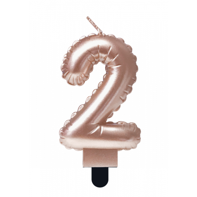 Folieballon cijfer kaars Rosé Goud 2