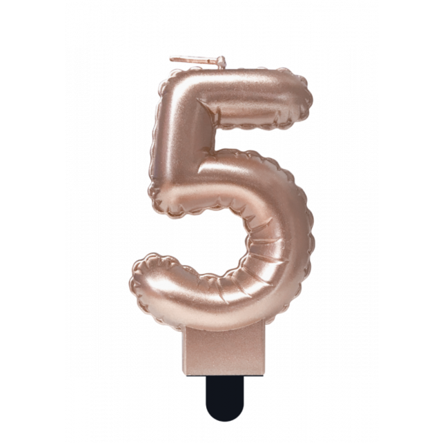 Folieballon cijfer kaars Rosé Goud 5