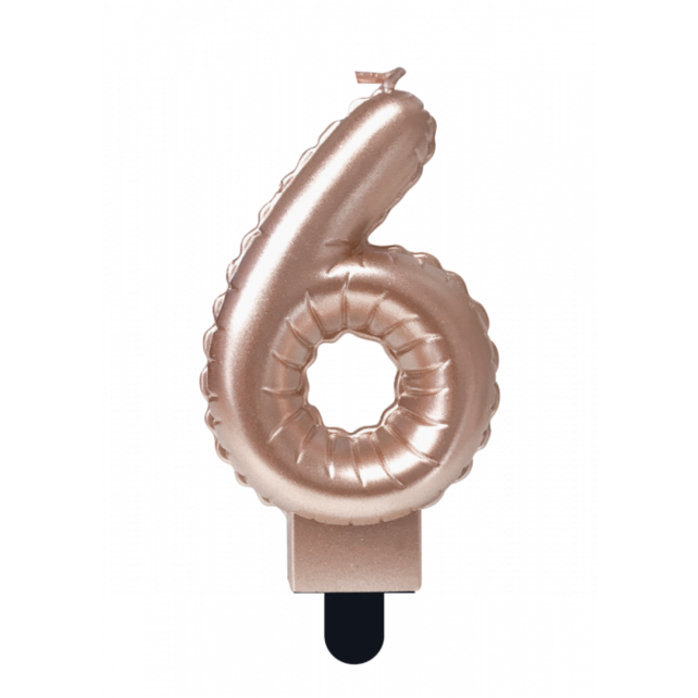 Folieballon cijfer kaars Rosé Goud 6