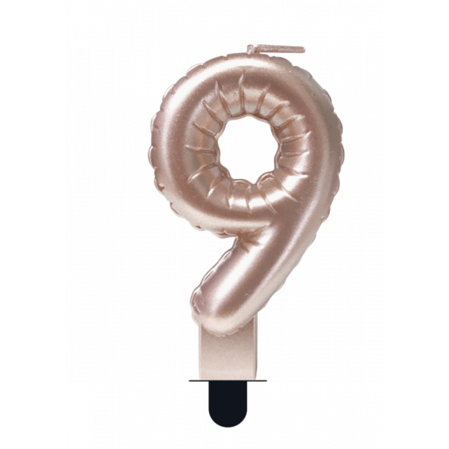 Folieballon cijfer kaars Rosé Goud 9