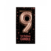 Folieballon cijfer kaars Rosé Goud 9