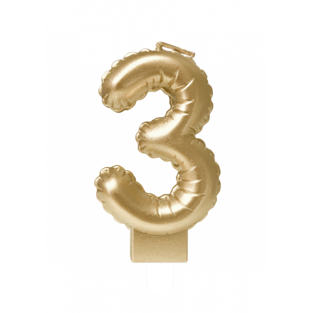 Folieballon cijfer kaars Goud 3