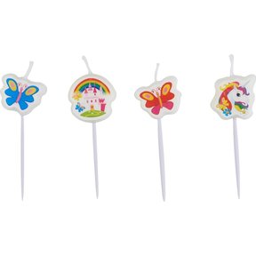 4 Mini taart kaarsjes Unicorn 7.5 cm hoog