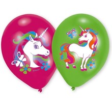 Unicorn verjaardag ballon 27 cm - roze & groen 6 stuks