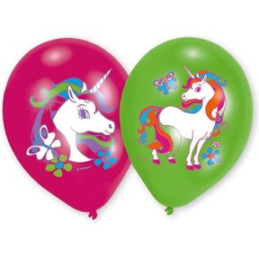 Unicorn verjaardag ballon 27 cm - roze & groen 6 stuks